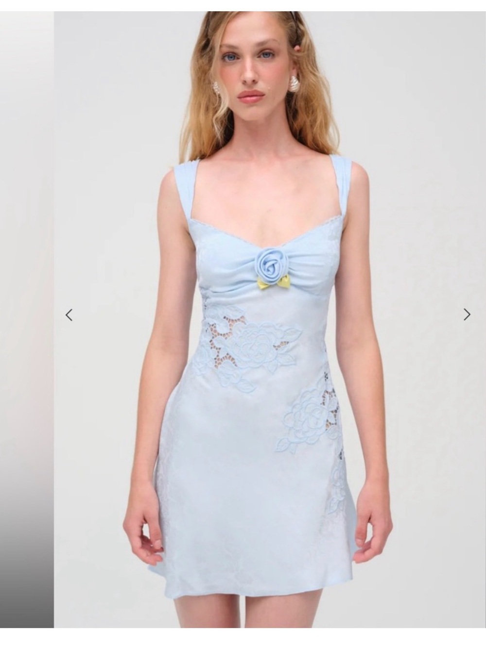 For Love & Lemons Powder Blue Floral Lace Mini Dress